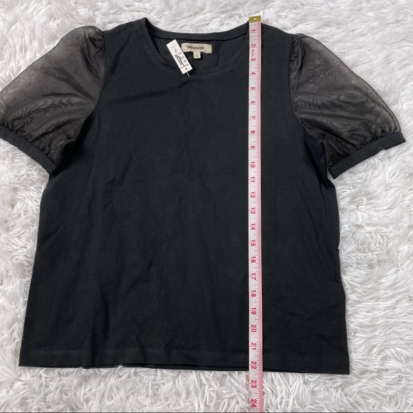 New Madewell Sheer Sleeve Knit Top Small Black MB133 - Picture 5 of 8